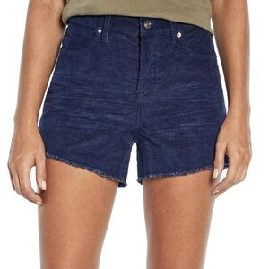Gap Women's Frayed Hem 4" Inseam Buttoned Closure Corduroy Short Medieval Blue 4